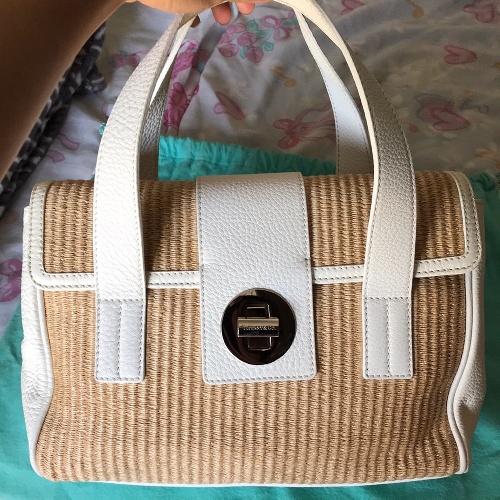 Tiffany and co handbag white leather trim